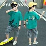 Children's Short Sleeved Suit Boys Summer Handsome Sports Clothes Trend