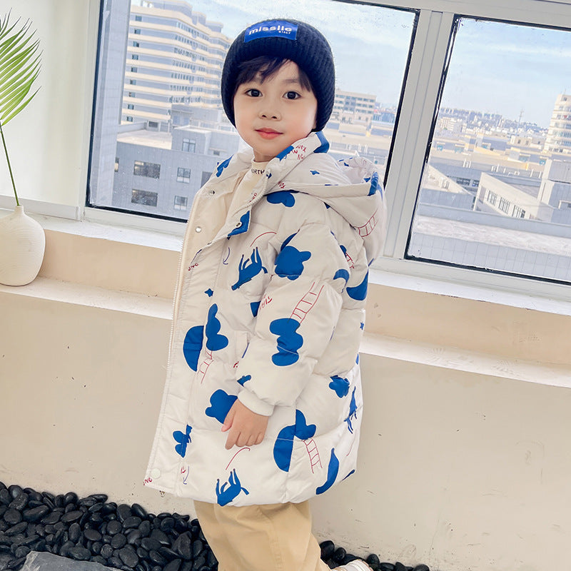 New Style Children's Down Jacket Middle Long Cute Thickened Cotton