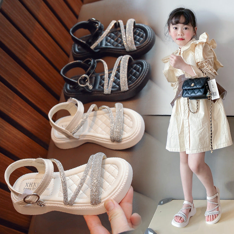 Children's Soft Bottom Non-slip Medium And Big Children Fashion Fashion Brand Rhinestone Slippers