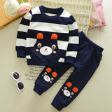 Children's Clothing Suit Boys And Girls Virgin Baby Cartoon Bear Striped Sweater Suit Children