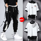 Two-piece Summer Men's Loose Hip-hop Overalls With Hood