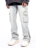 American Style Autumn And Winter Washed And Made Old Micro Elastic Jeans With Zipper Design At The Hem For Casual Pants