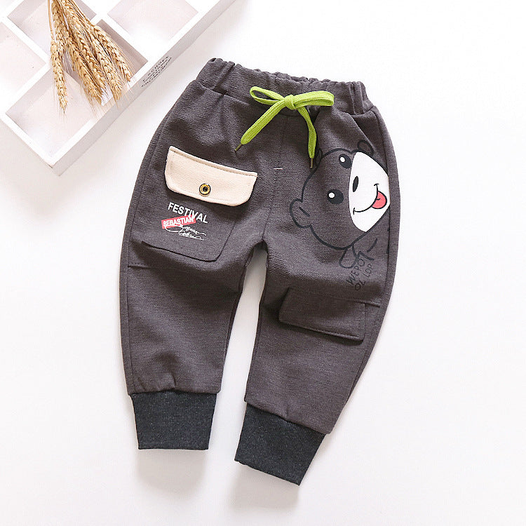 Boys' casual pants spring children's print bear trousers