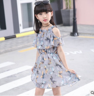 Summer girls butterfly dress skirt new fashion tide chiffon dress in the big children summer dress