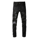 Collated Grey White Dyed Elastic Slim Fit Black Jeans For Men