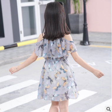 Summer girls butterfly dress skirt new fashion tide chiffon dress in the big children summer dress