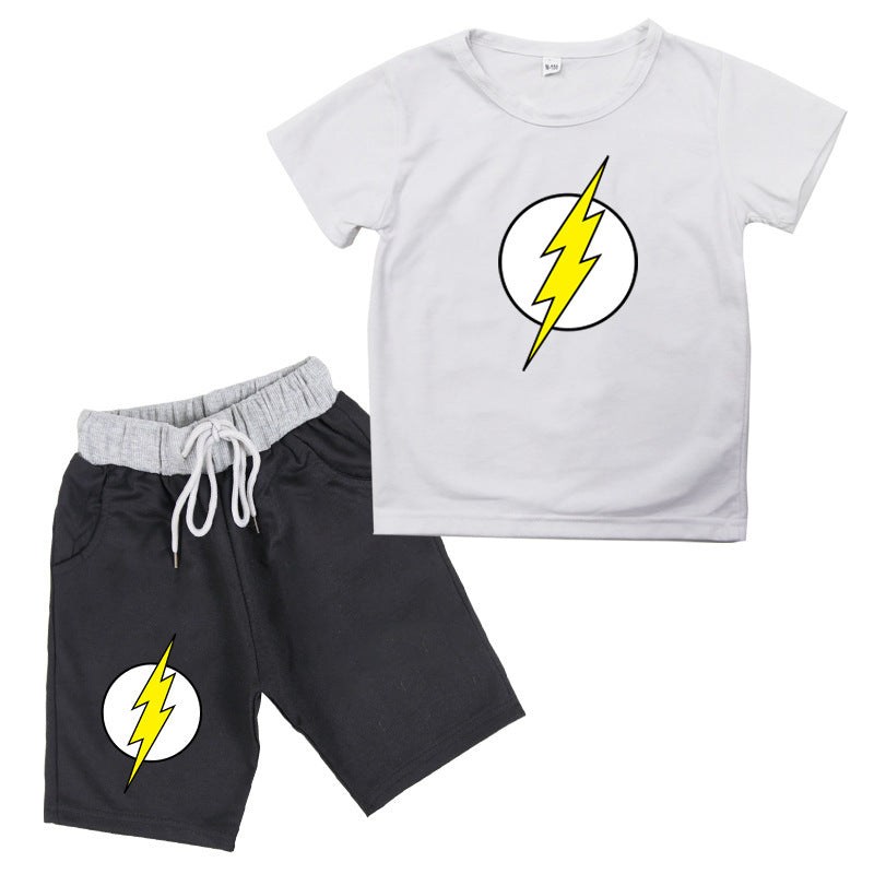 Flash Print Cotton Short-sleeved T-shirt Shorts Kids Suit