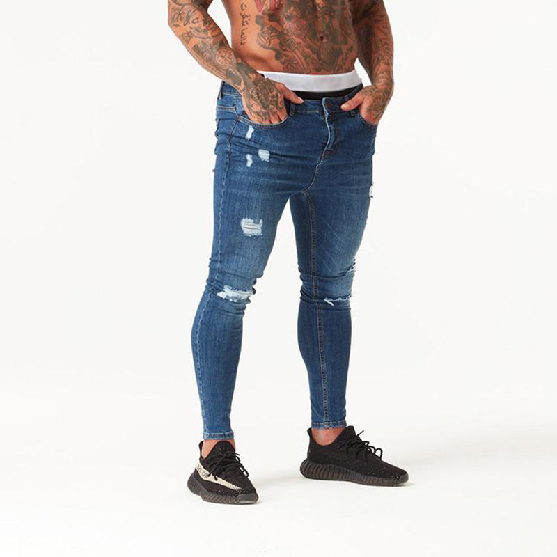 Over the Knee Men Super Skinny Hip Hop Slim Jeans