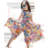 Girls' summer floral print wide-leg pants