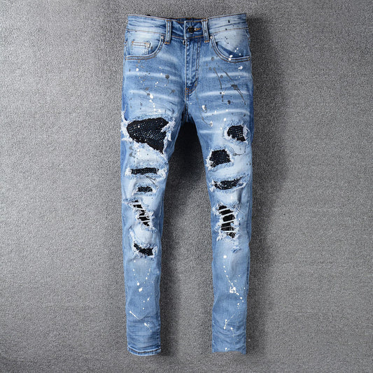 Men's Whiskered Patch Patch Jeans