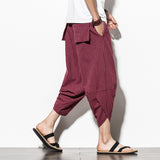 Men's Casual Plain Linen Cropped Trousers With Vertical Stripes