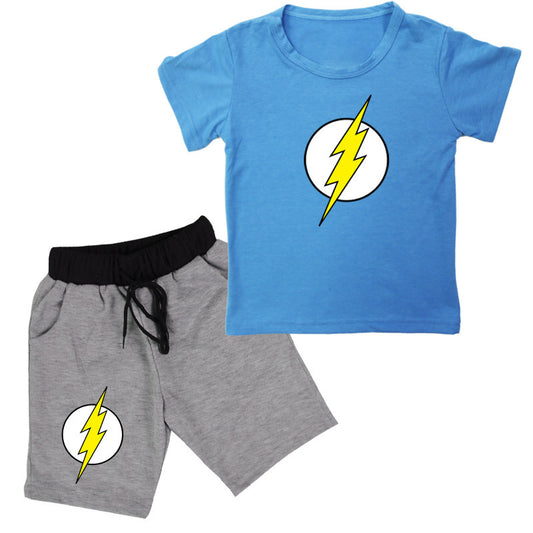 Flash Print Cotton Short-sleeved T-shirt Shorts Kids Suit