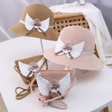 Children's straw hat bag set