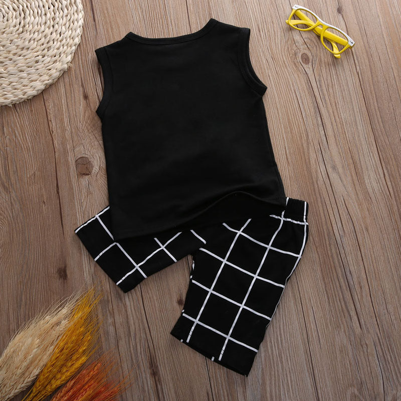 Top black and white check print shorts