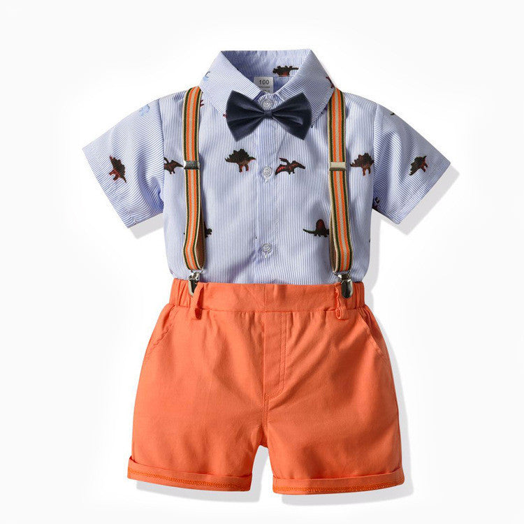 Boys' Short-sleeved T-shirt Suspender Pants