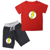 Flash Print Cotton Short-sleeved T-shirt Shorts Kids Suit