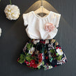 Children's clothing generation summer new girl Korean version of the tassel short-sleeved T-shirt plus floral shorts 2 piece suit shorts