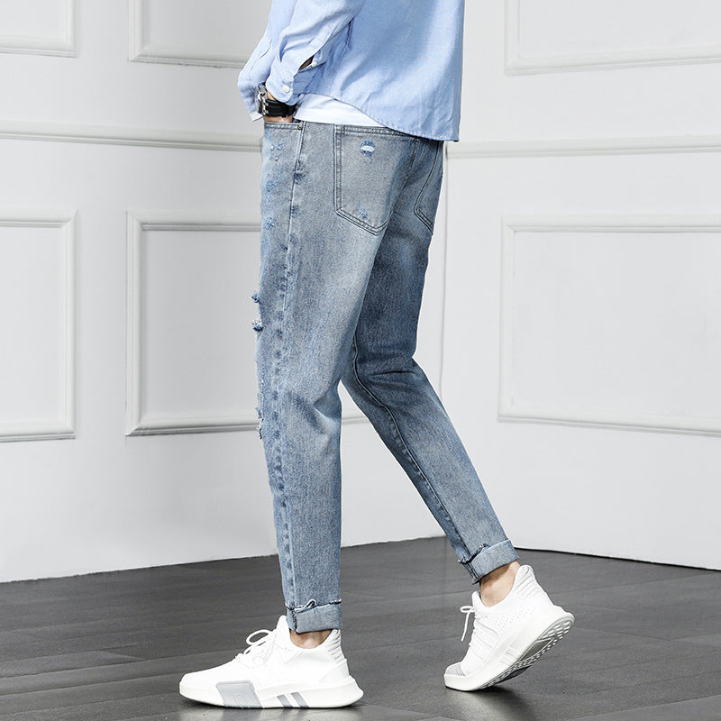 Ripped cropped jeans beggar pants