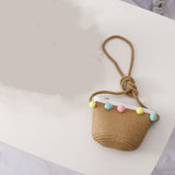 Small Ball Solid Color Children Straw Hat Bag Set