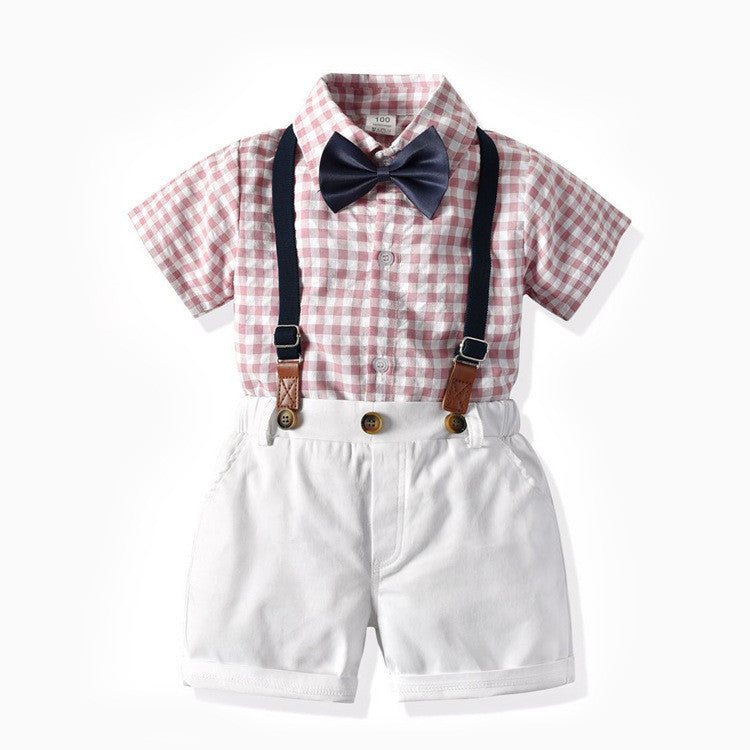 Boys' Short-sleeved T-shirt Suspender Pants