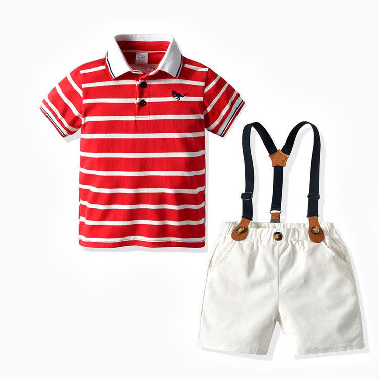 Boys' Short-sleeved T-shirt Suspender Pants