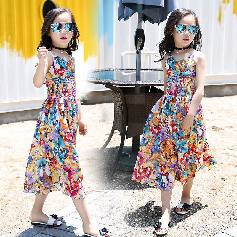 Girls' summer floral print wide-leg pants