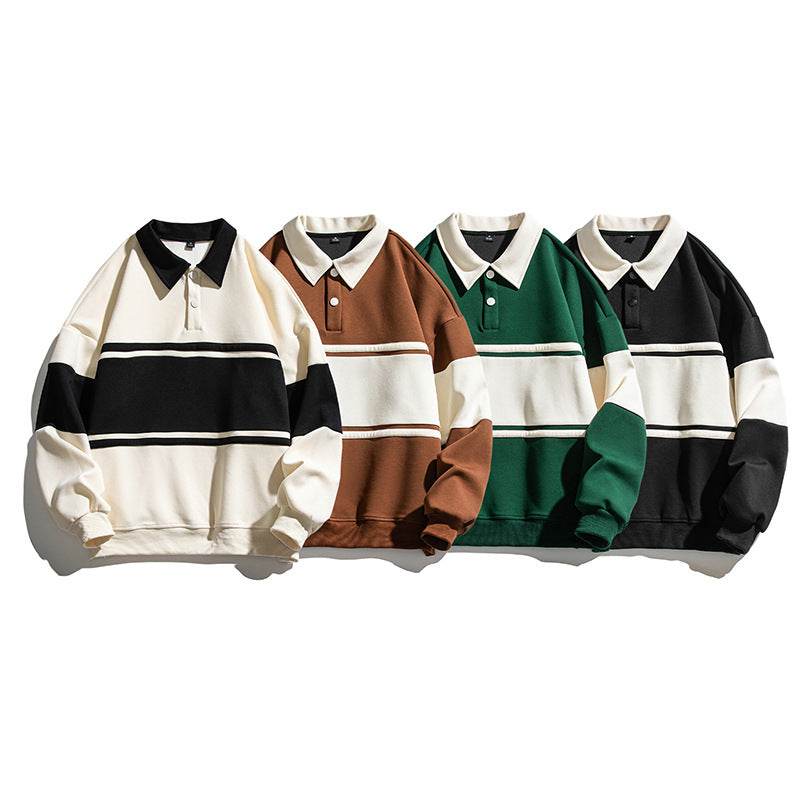 Loose Color Matching Lapel Sweater Male