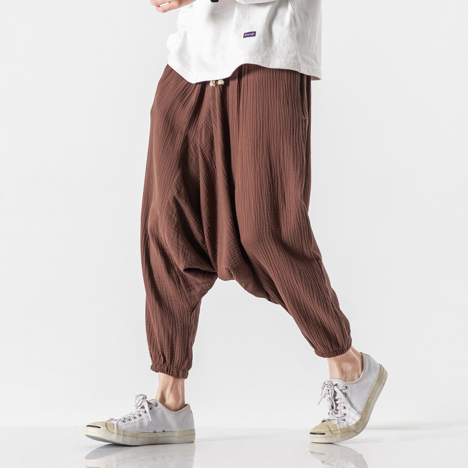 Chinese Style Men's Cotton And Linen Harlan Cropped Trousers