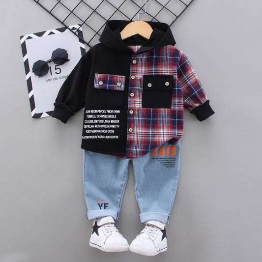 Boys Fight Black Plaid Shirt Suit