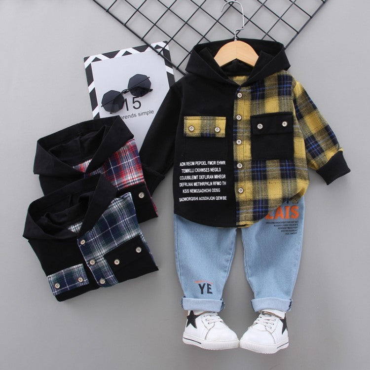 Boys Fight Black Plaid Shirt Suit