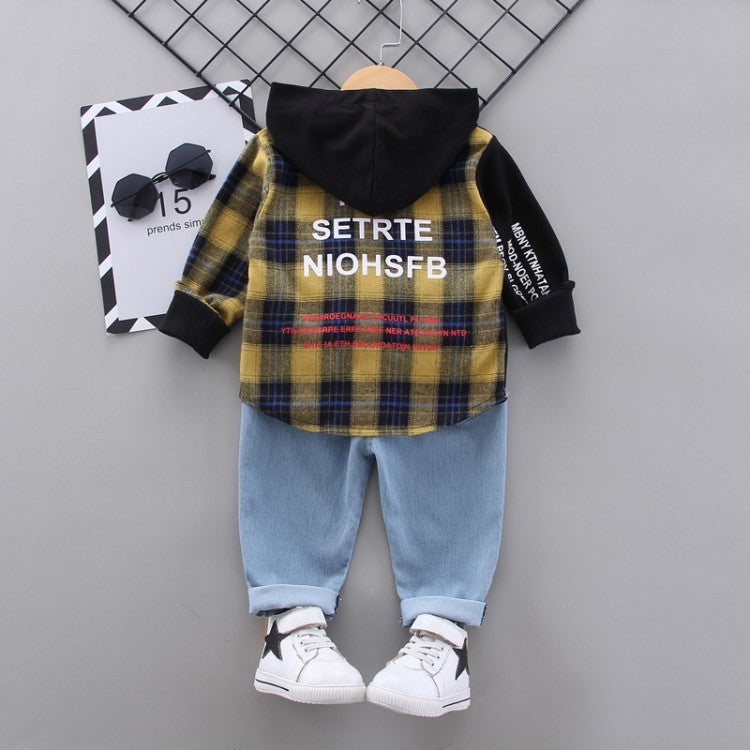 Boys Fight Black Plaid Shirt Suit