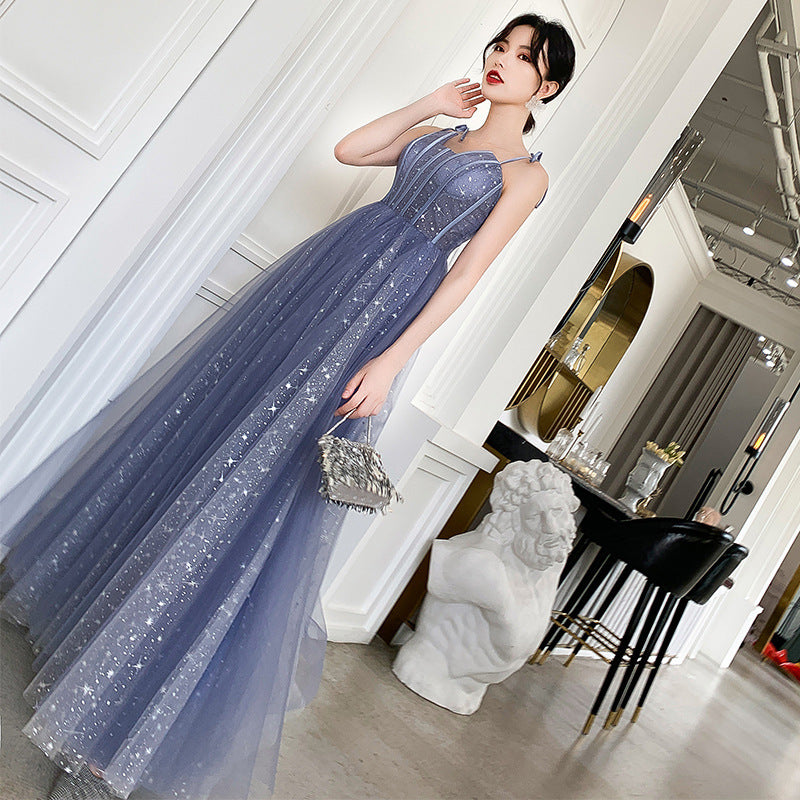 One-Shoulder Noble Temperament Starry Sky Birthday Bride Toast Dress Long