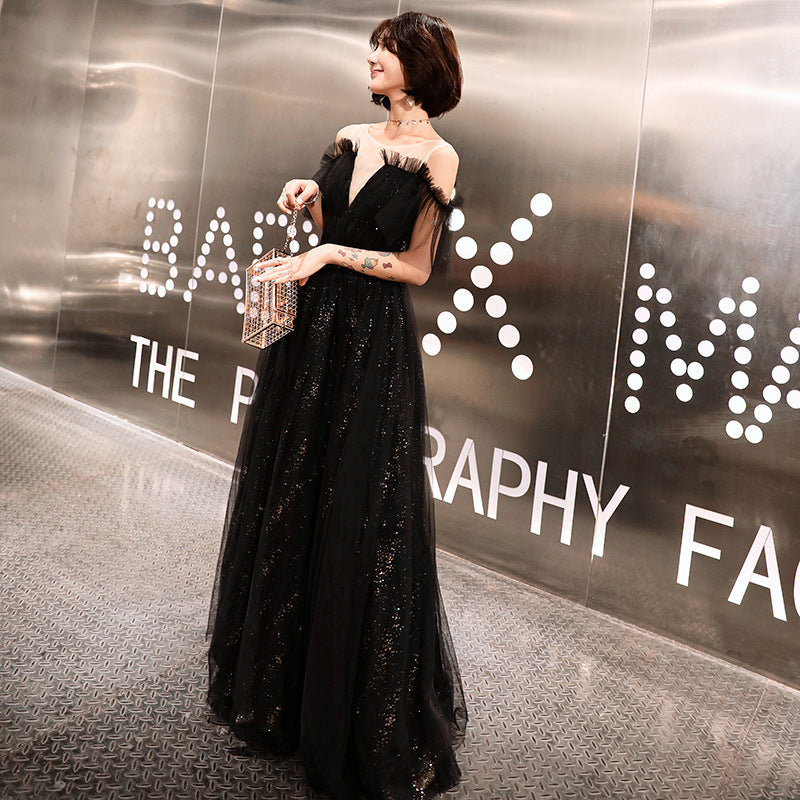 Women's Black Long Banquet Evening Dress