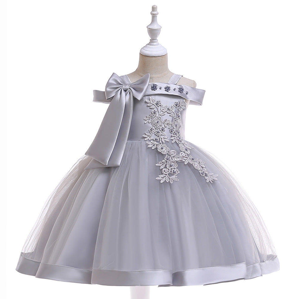 One Shoulder Strap Dress Girls Bow Princess Dress