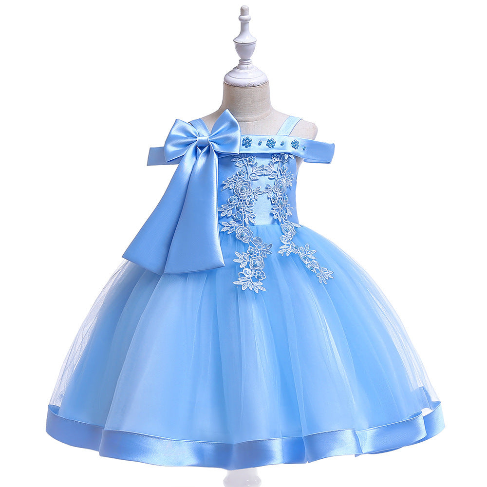 One Shoulder Strap Dress Girls Bow Princess Dress