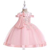 One Shoulder Strap Dress Girls Bow Princess Dress