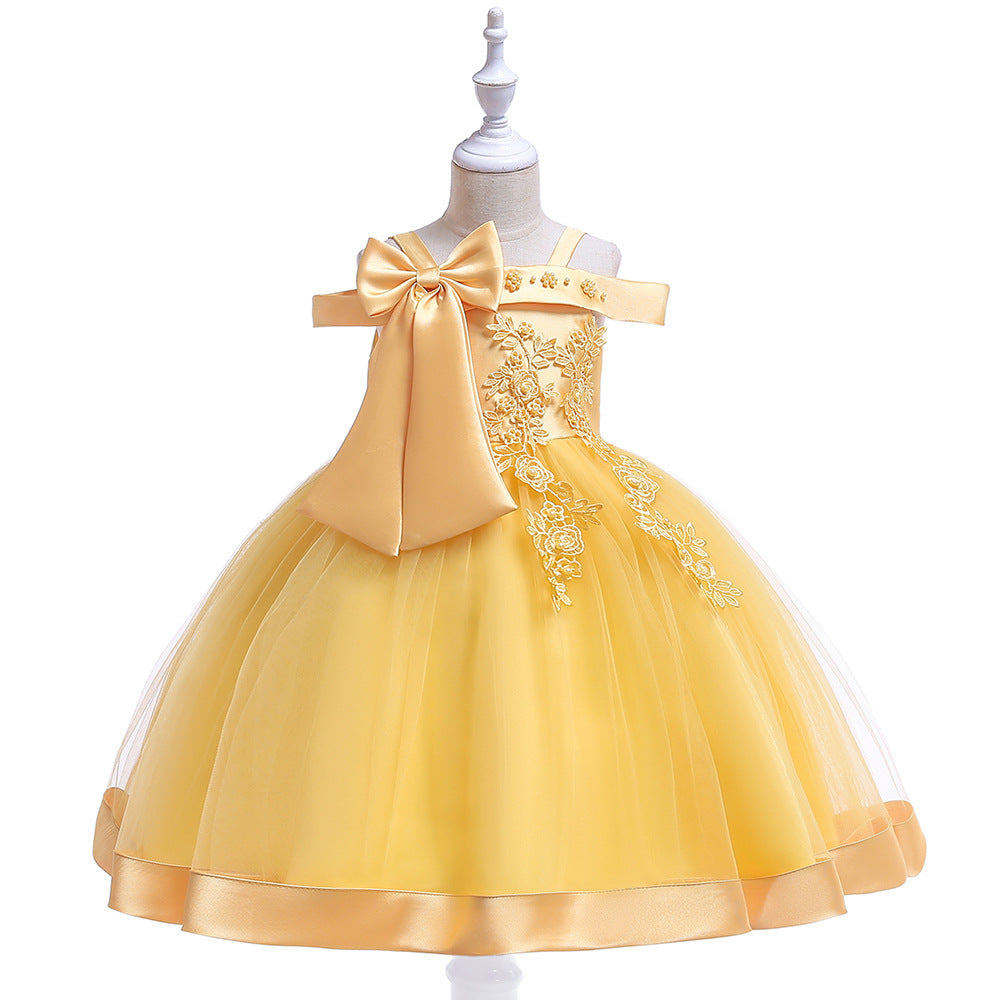 One Shoulder Strap Dress Girls Bow Princess Dress