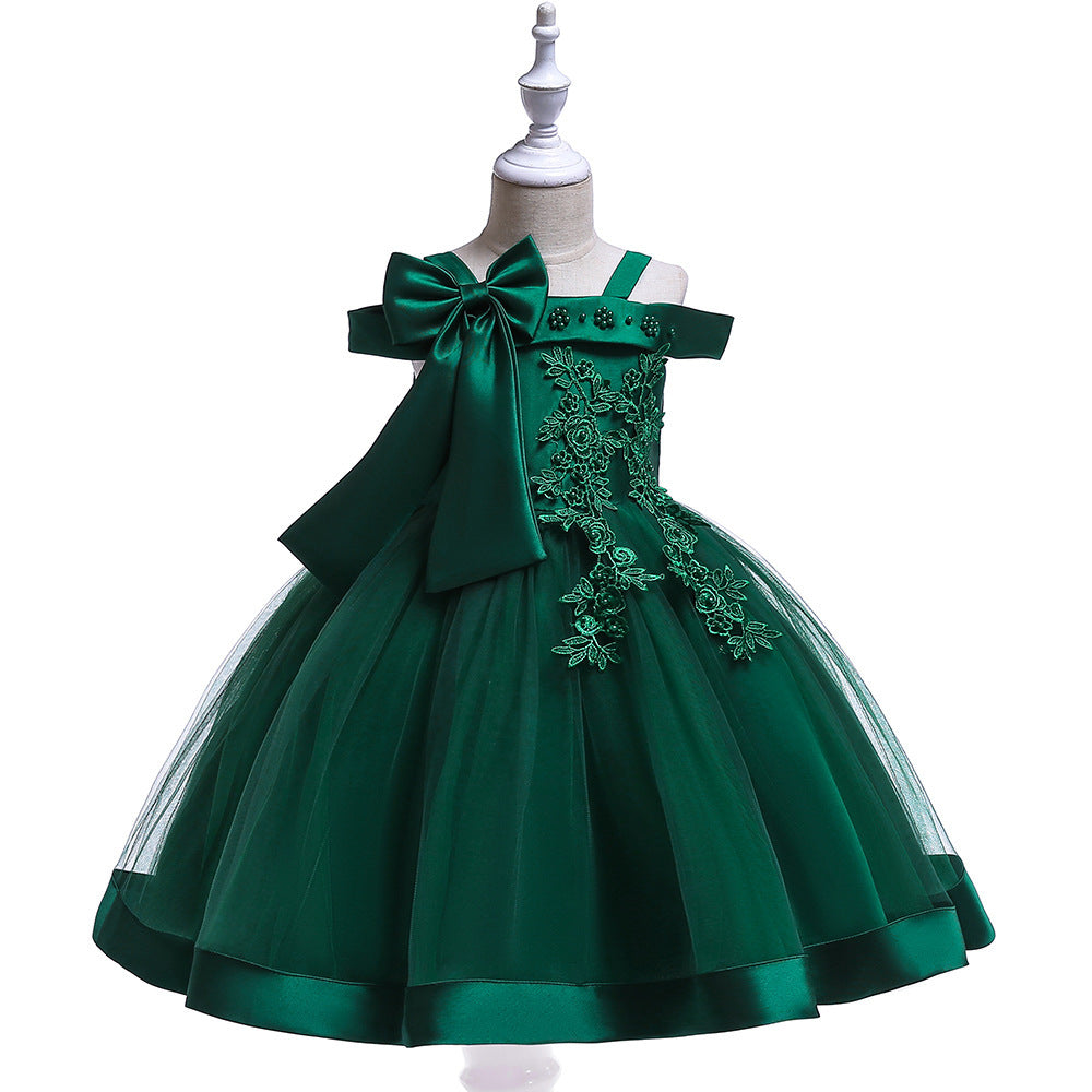 One Shoulder Strap Dress Girls Bow Princess Dress