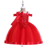 One Shoulder Strap Dress Girls Bow Princess Dress