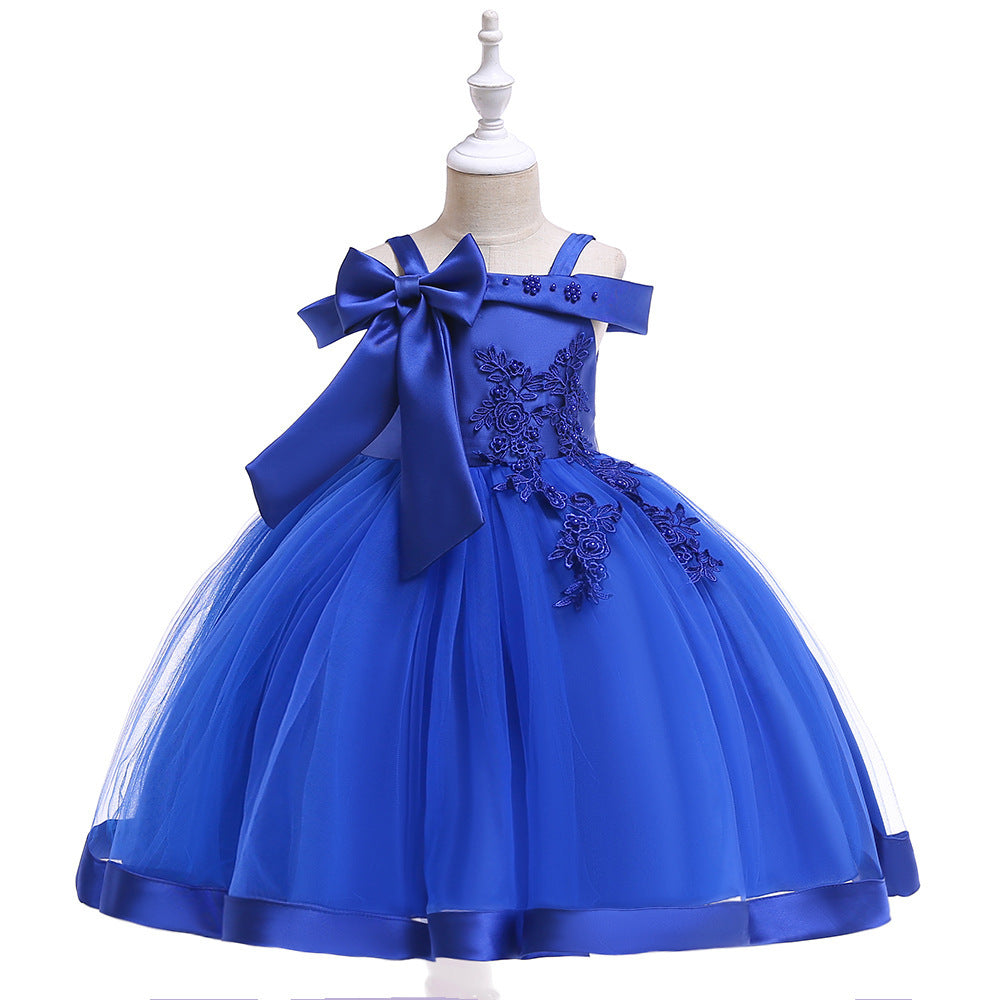 One Shoulder Strap Dress Girls Bow Princess Dress