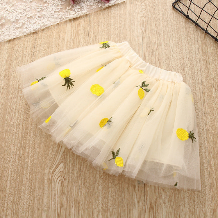 Pineapple T-shirt Pineapple Embroidered Short Skirt Girl Suit