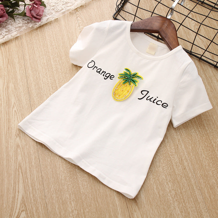 Pineapple T-shirt Pineapple Embroidered Short Skirt Girl Suit