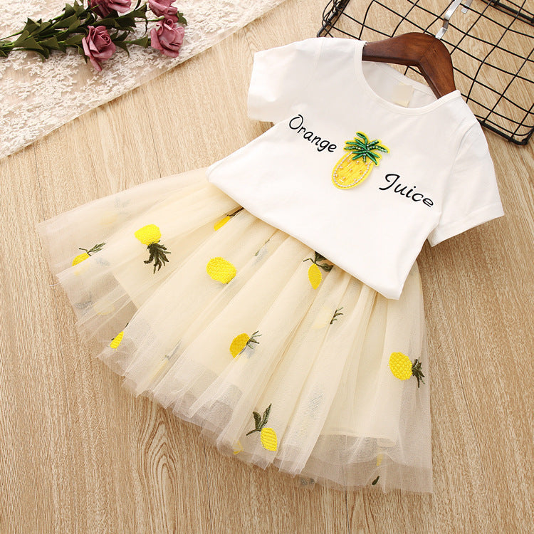 Pineapple T-shirt Pineapple Embroidered Short Skirt Girl Suit