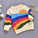 Western Style Rainbow Print Long Sleeved Round Neck Children's Clothing For Boys And Girls