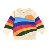 Western Style Rainbow Print Long Sleeved Round Neck Children's Clothing For Boys And Girls