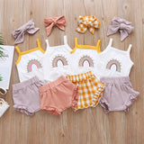 Fashion Three-Piece Baby Girl Sling Romper Plaid Shorts