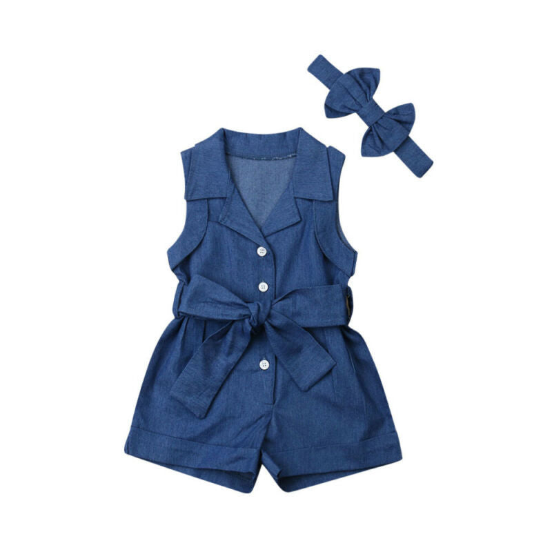 Pudcoco Kids Baby Girl Clothes Sleeveless Romper Denim