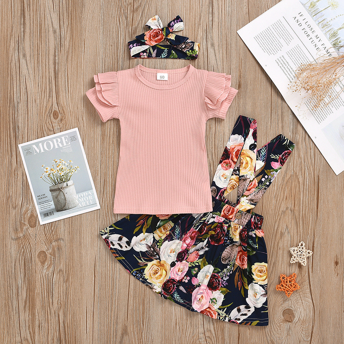 Children's Clothing Children's Summer Solid Color Pit strip Short-sleeved Top Suspender Skirt