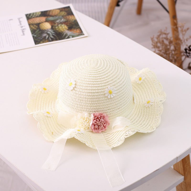 Straw Woven Ribbon Flower Sunshade Hat Fisherman Hat Parent-Child Sun Protection