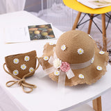 Straw Woven Ribbon Flower Sunshade Hat Fisherman Hat Parent-Child Sun Protection